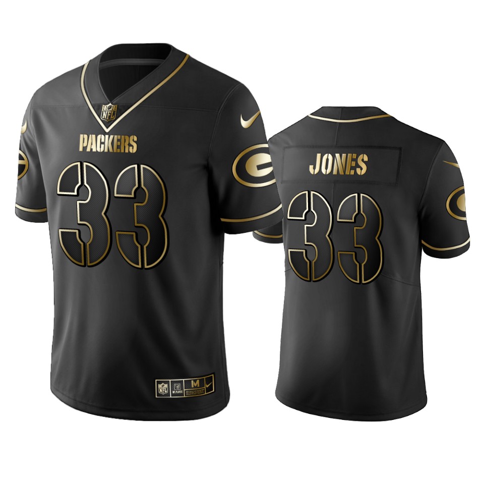 100 Aaron Jones Green Bay Packers Black Golden Edition Vapor Untouchable Limited Jersey - Men's