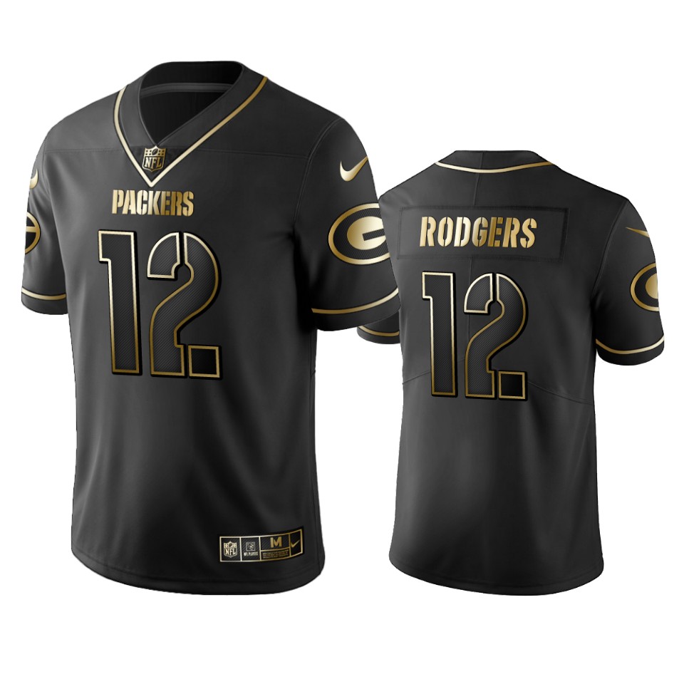 100 Commercial Aaron Rodgers Green Bay Packers Black Golden Edition Vapor Untouchable Limited Jersey - Men's