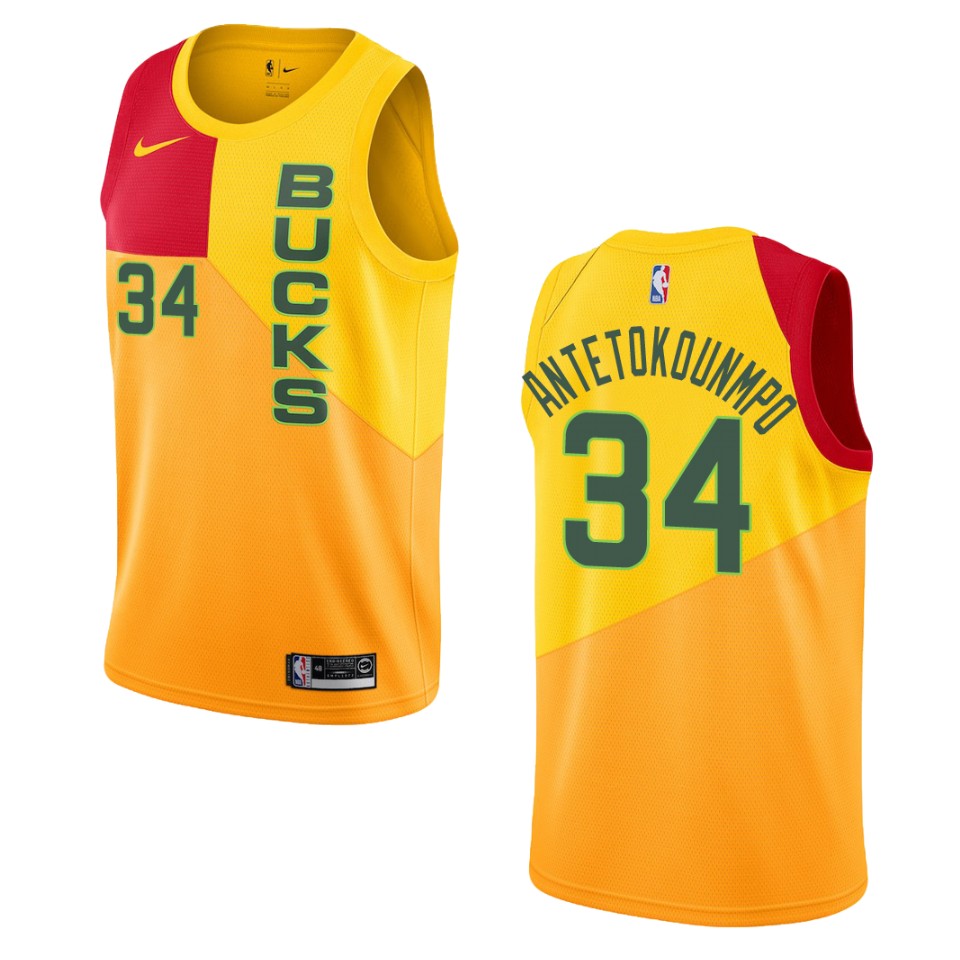 2019-20 Men Milwaukee Bucks #34 Giannis Antetokounmpo City Edition Swingman Jersey - Yellow