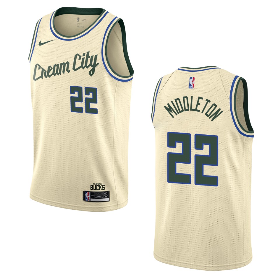2019-20 Men's Milwaukee Bucks #22 Khris Middleton City Edition Swingman Jersey - Cream