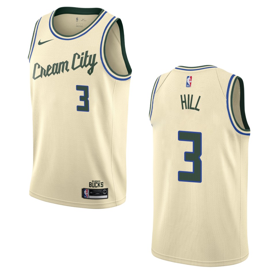 2019-20 Men's Milwaukee Bucks #3 George Hill City Edition Swingman Jersey - Cream