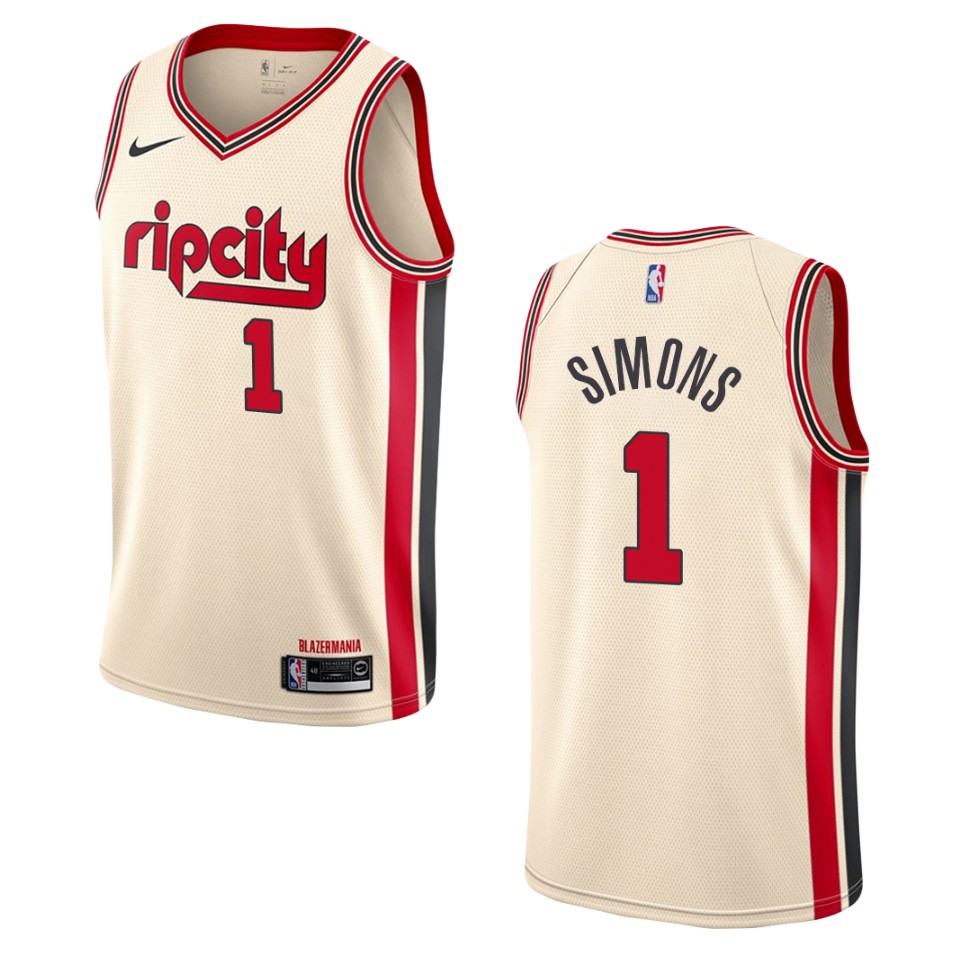 2019-20 Men's Portland Trail Blazers #1 Anfernee Simons City Swingman Jersey - Cream