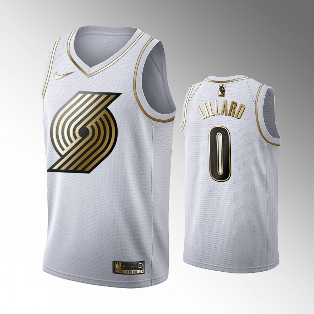 2020-21 Blazers Damian Lillard Golden Edition White Limited Jersey