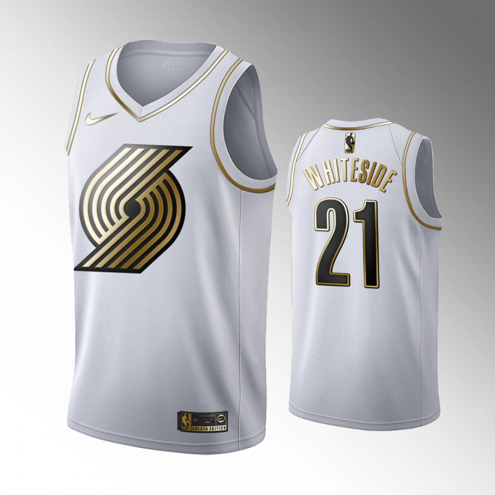 2020-21 Blazers Hassan Whiteside Golden Edition White Limited Jersey