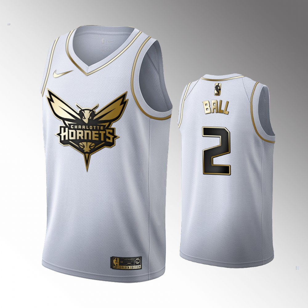 2020-21 Hornets Lamelo Ball Golden Edition White 2020 Draft Jersey