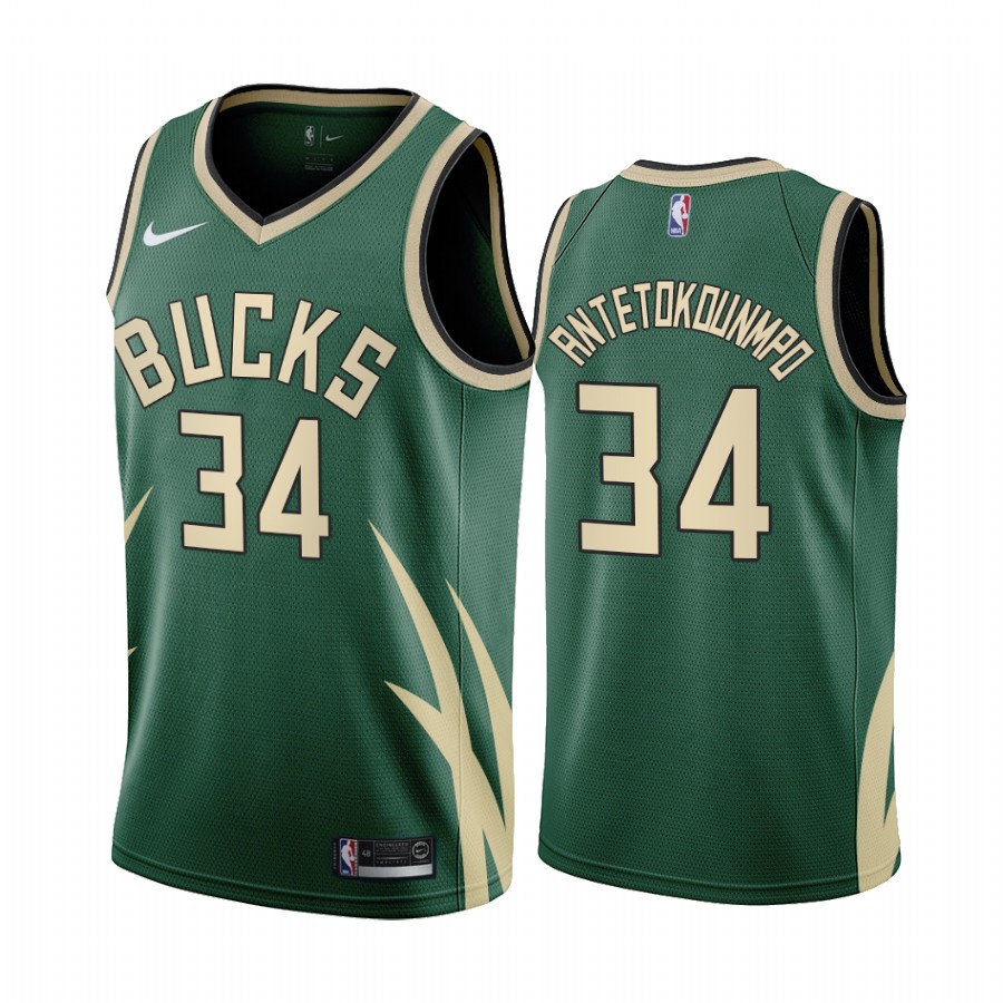 2020-21 Milwaukee Bucks Giannis Antetokounmpo Earned Edition Green #34 Jersey