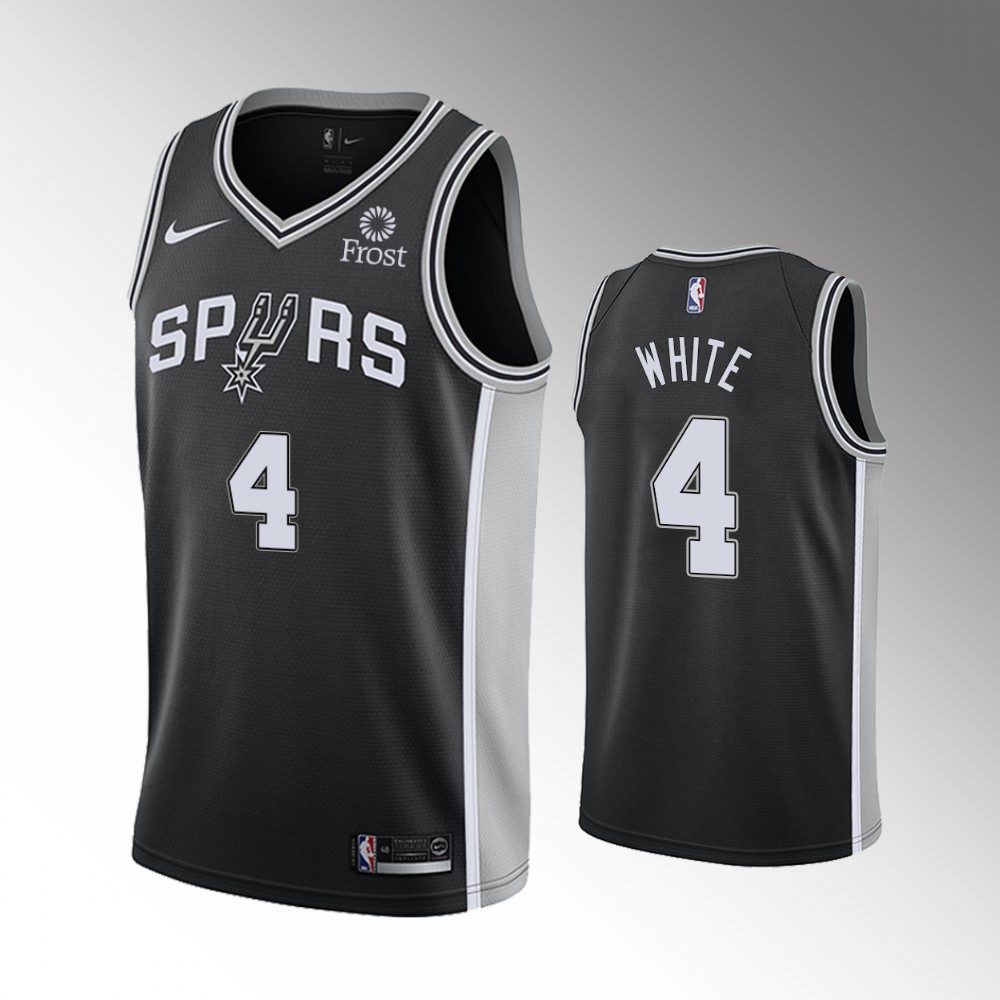 2020-21 Spurs Derrick White Icon Edition Black White Jersey