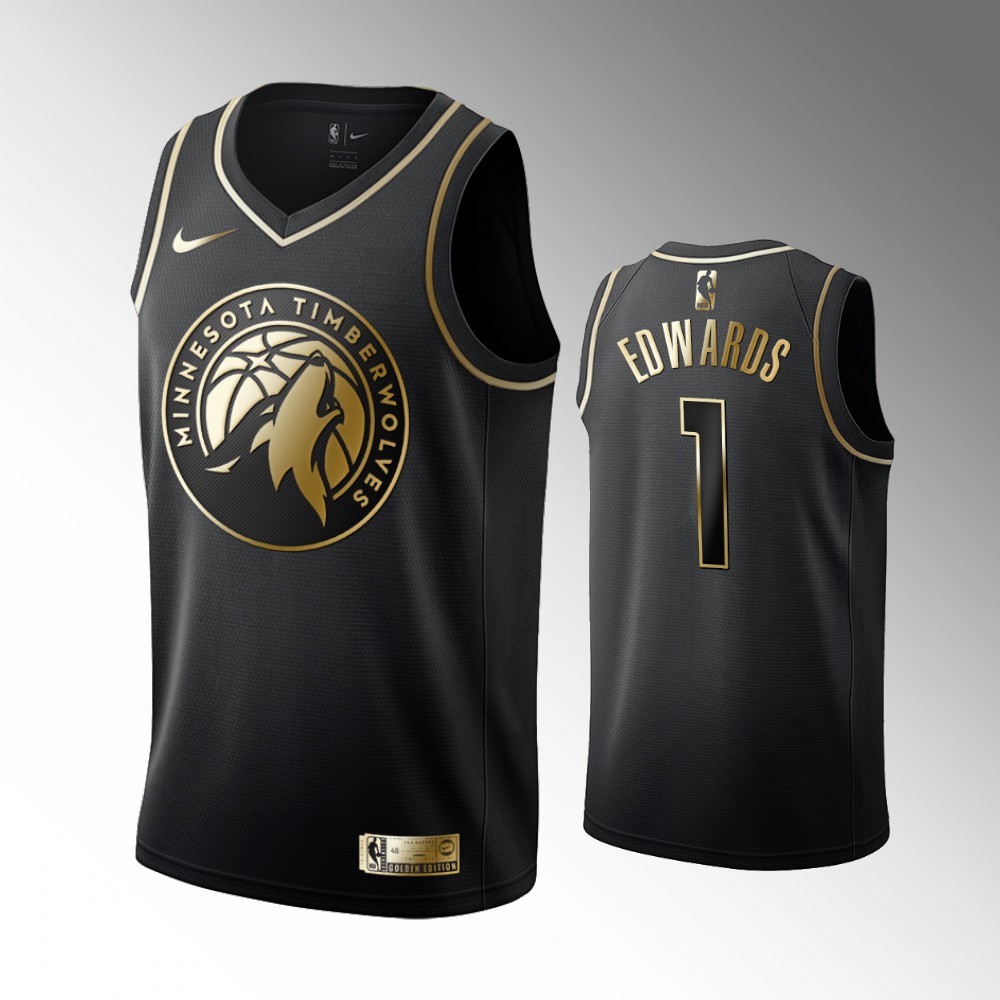2020-21 Timberwolves Anthony Edwards Golden Edition Black 2020 Draft First Pick Jersey