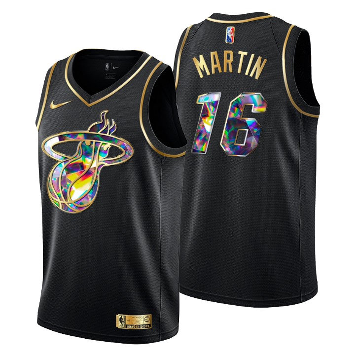 2021-22 Miami Heat Caleb Martin #16 Golden Edition Diamond Logo Black Swingman Jersey