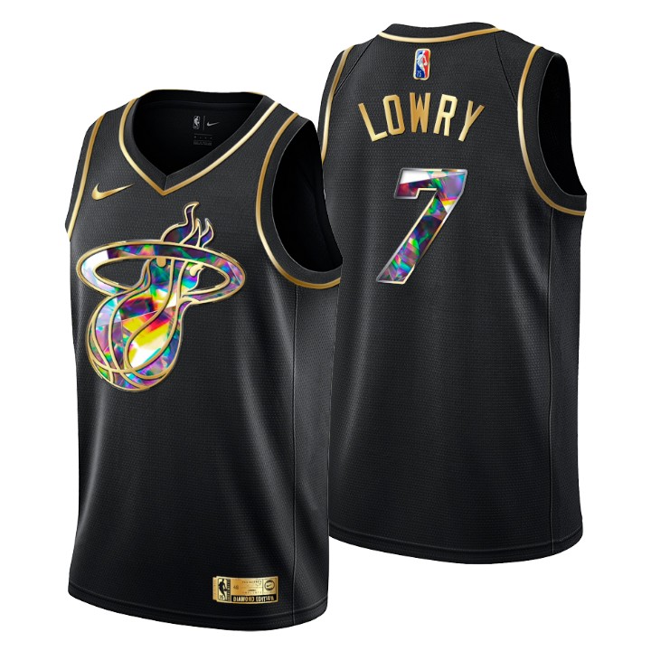 2021-22 Miami Heat Kyle Lowry #7 Golden Edition Diamond Logo Black Swingman Jersey