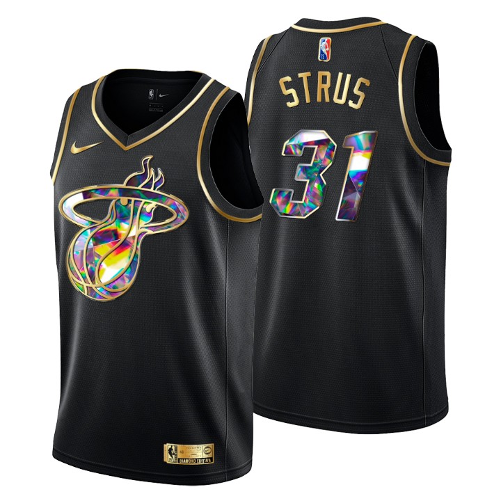 2021-22 Miami Heat Max Strus #31 Golden Edition Diamond Logo Black Swingman Jersey