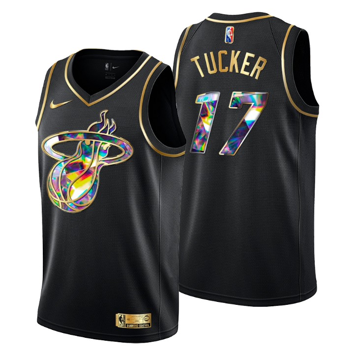 2021-22 Miami Heat P.j. Tucker #17 Golden Edition Diamond Logo Black Swingman Jersey