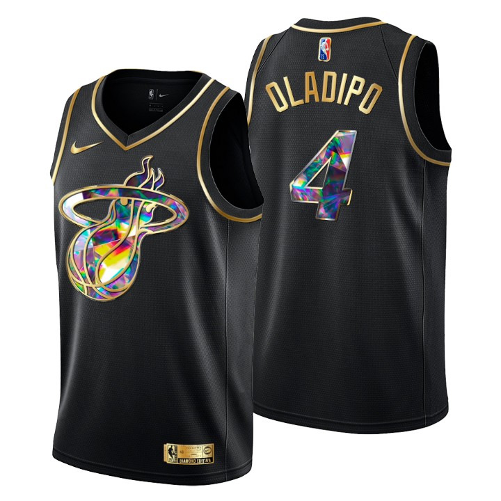 2021-22 Miami Heat Victor Oladipo #4 Golden Edition Diamond Logo Black Swingman Jersey
