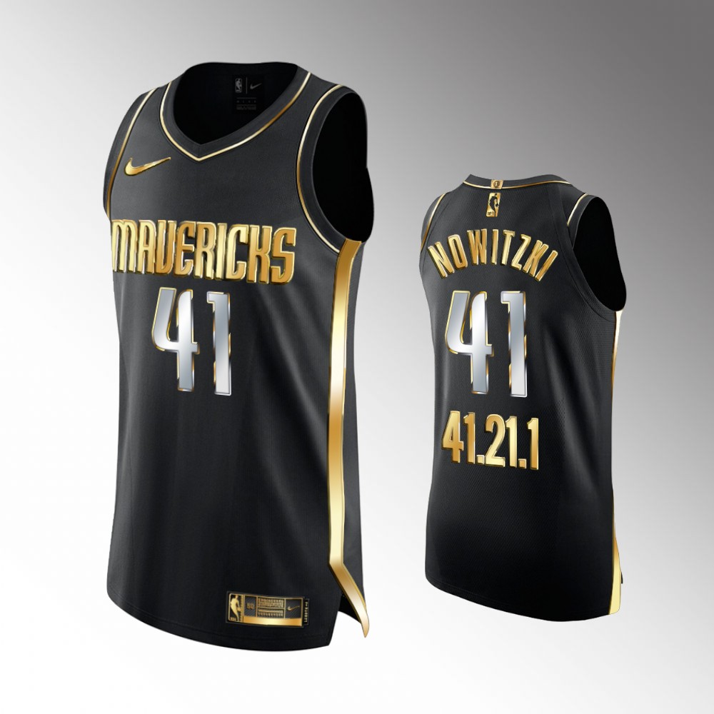 #41 Dirk Nowitzki Mavericks Black Gold 41.21.1 Jersey