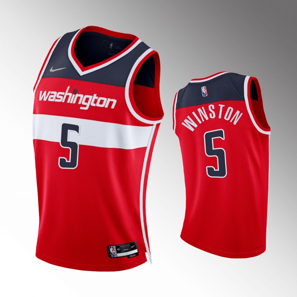 #5 Cassius Winston Wizards Red 2021-22 75th Diamond Anniversary Icon Edition Jersey