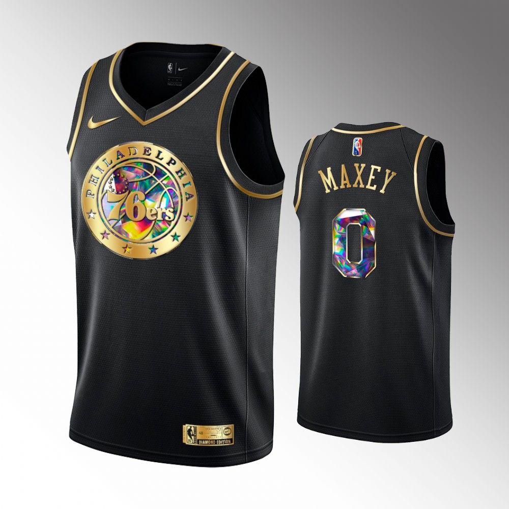 76ers #0 Tyrese Maxey Black 2021-22 Golden Edition Diamond Logo Jersey