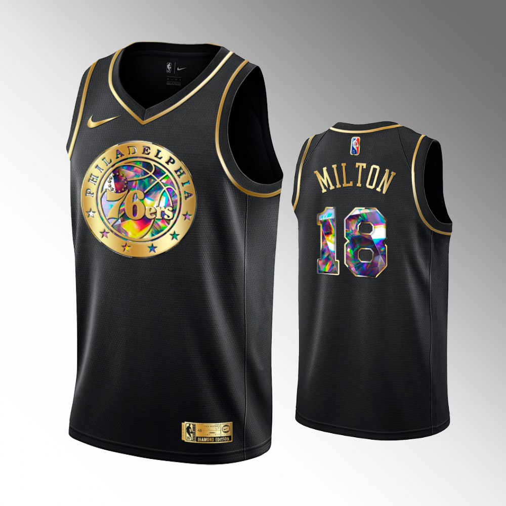 76ers #18 Shake Milton Black 2021-22 Golden Edition Diamond Logo Jersey