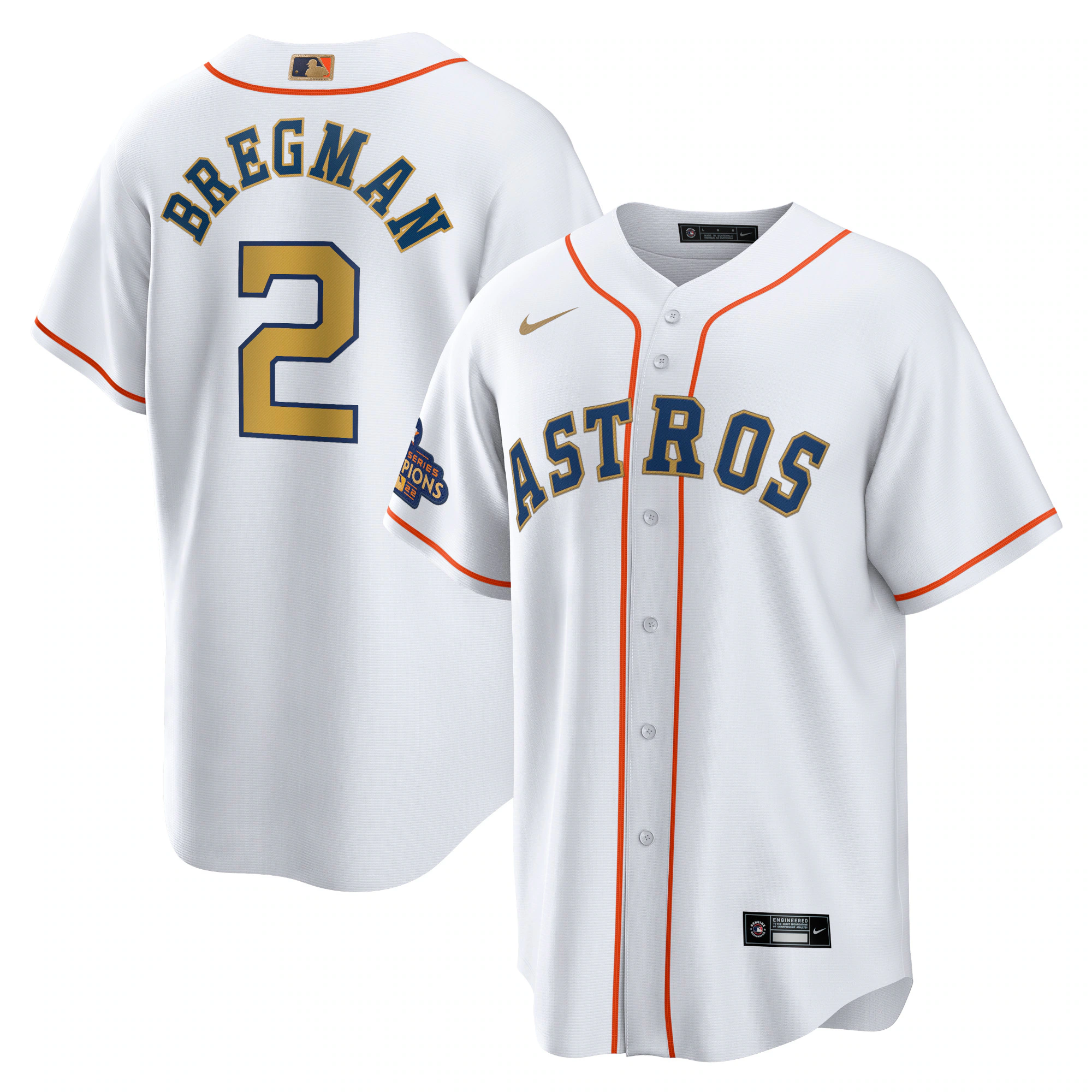 Alex Bregman Houston Astros 2023 Gold Collection Player Jersey - White/gold