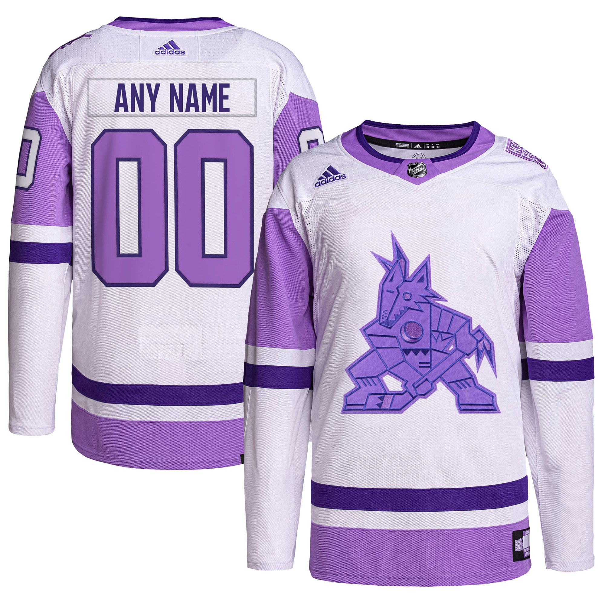 Arizona Coyotes Hockey Fights Cancer Primegreen Custom Jersey - White/purple