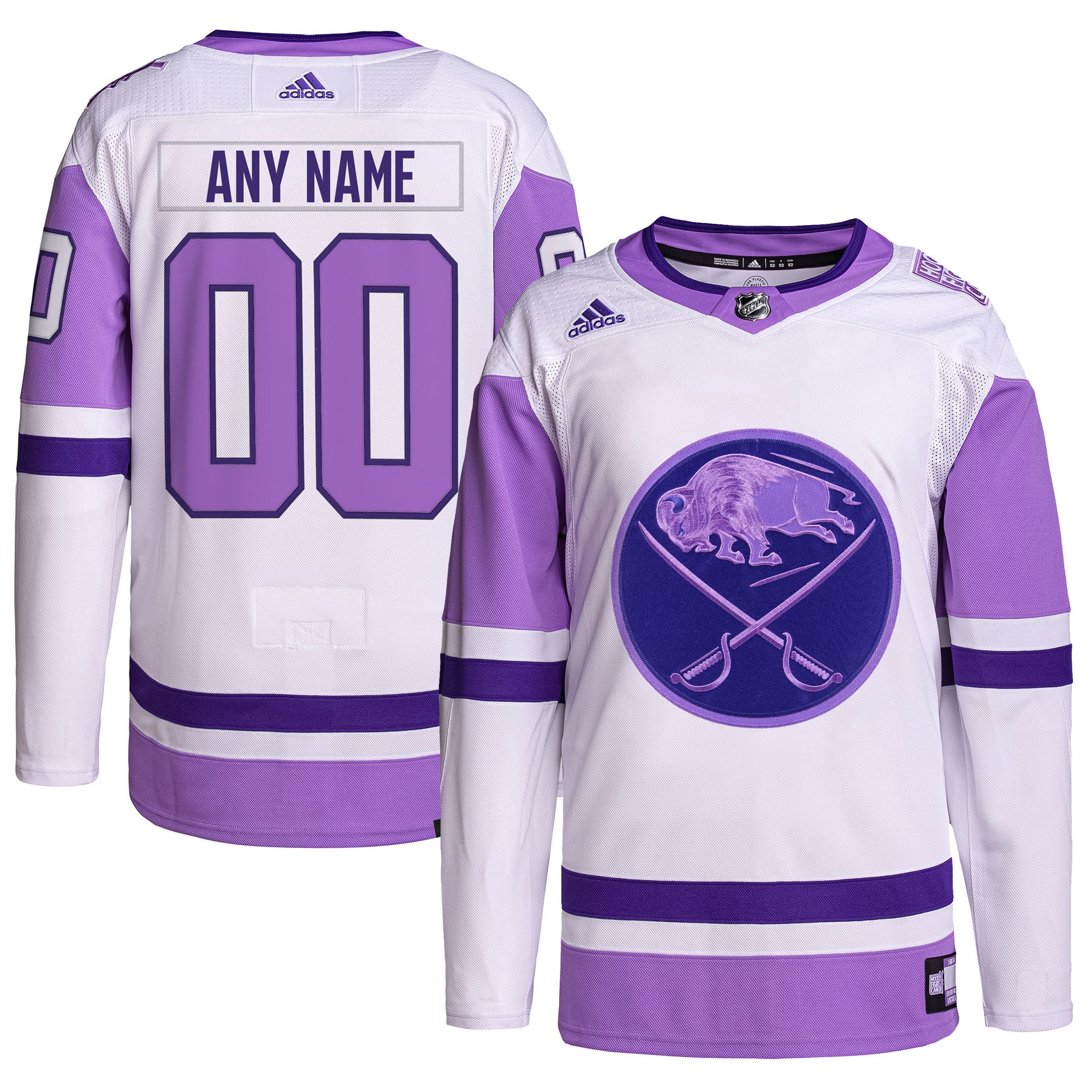 Buffalo Sabres Hockey Fights Cancer Primegreen Custom Jersey - White/purple