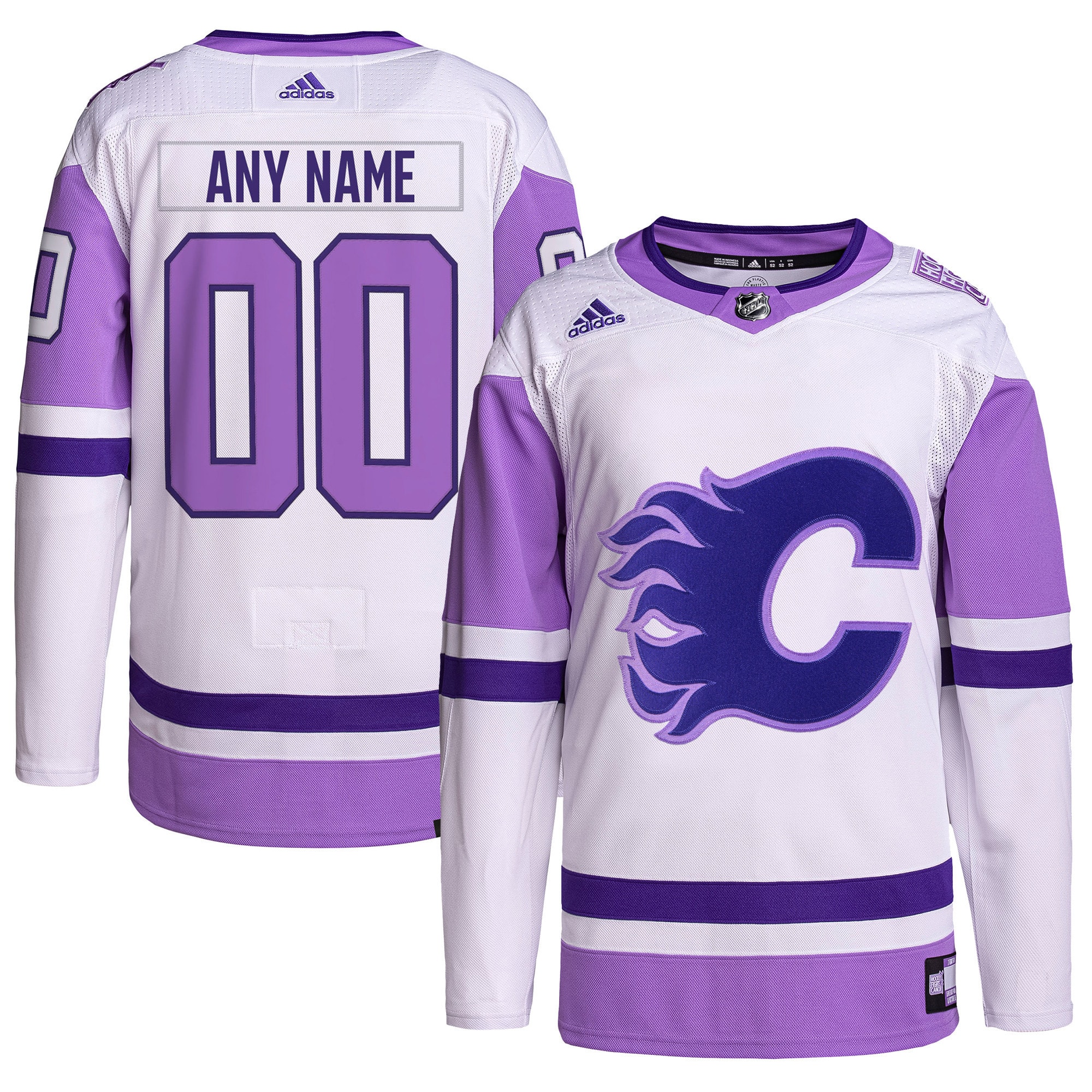 Calgary Flames Hockey Fights Cancer Primegreen Custom Jersey - White/purple