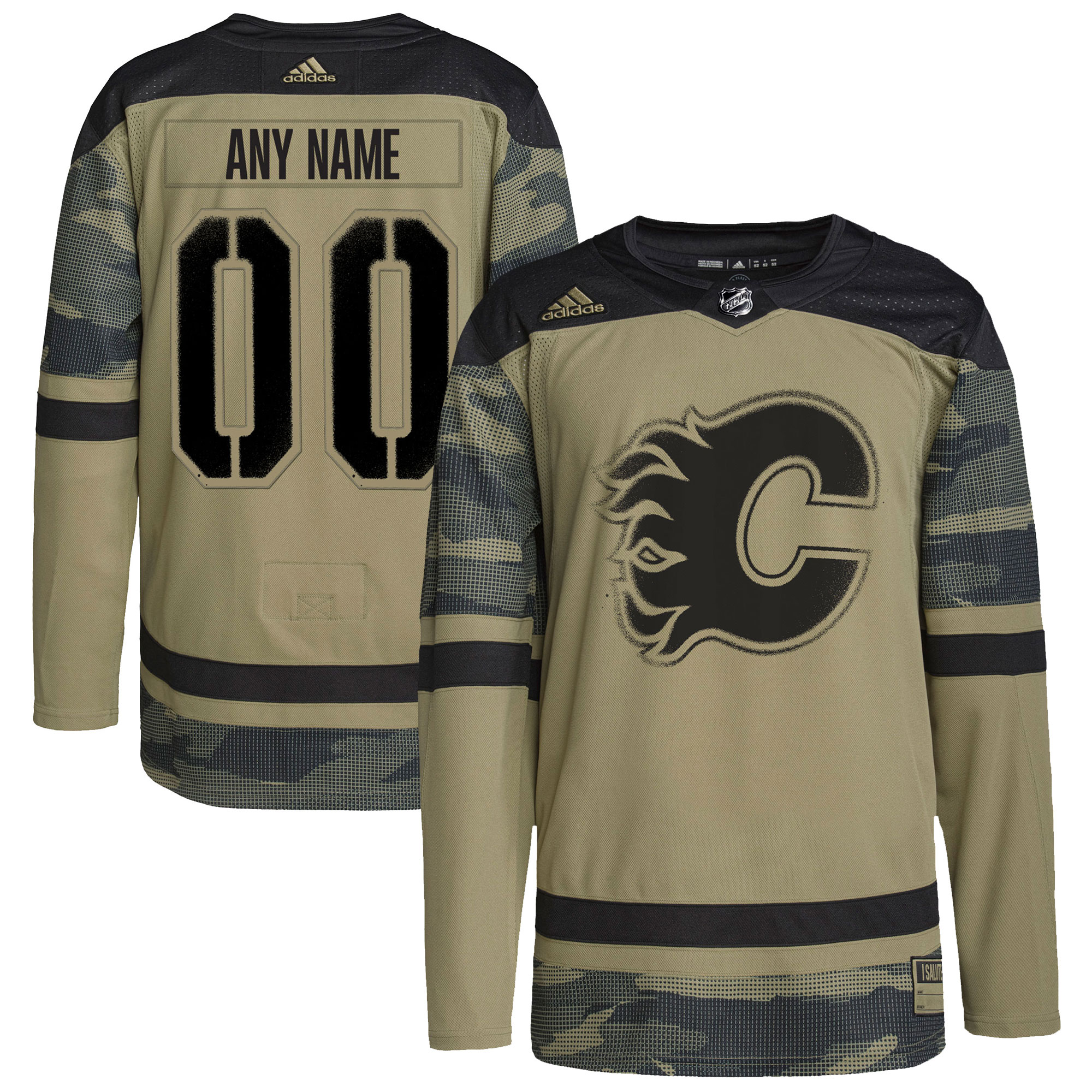 Calgary Flames Logo Military Appreciation Team Custom Practice Jersey - Camo