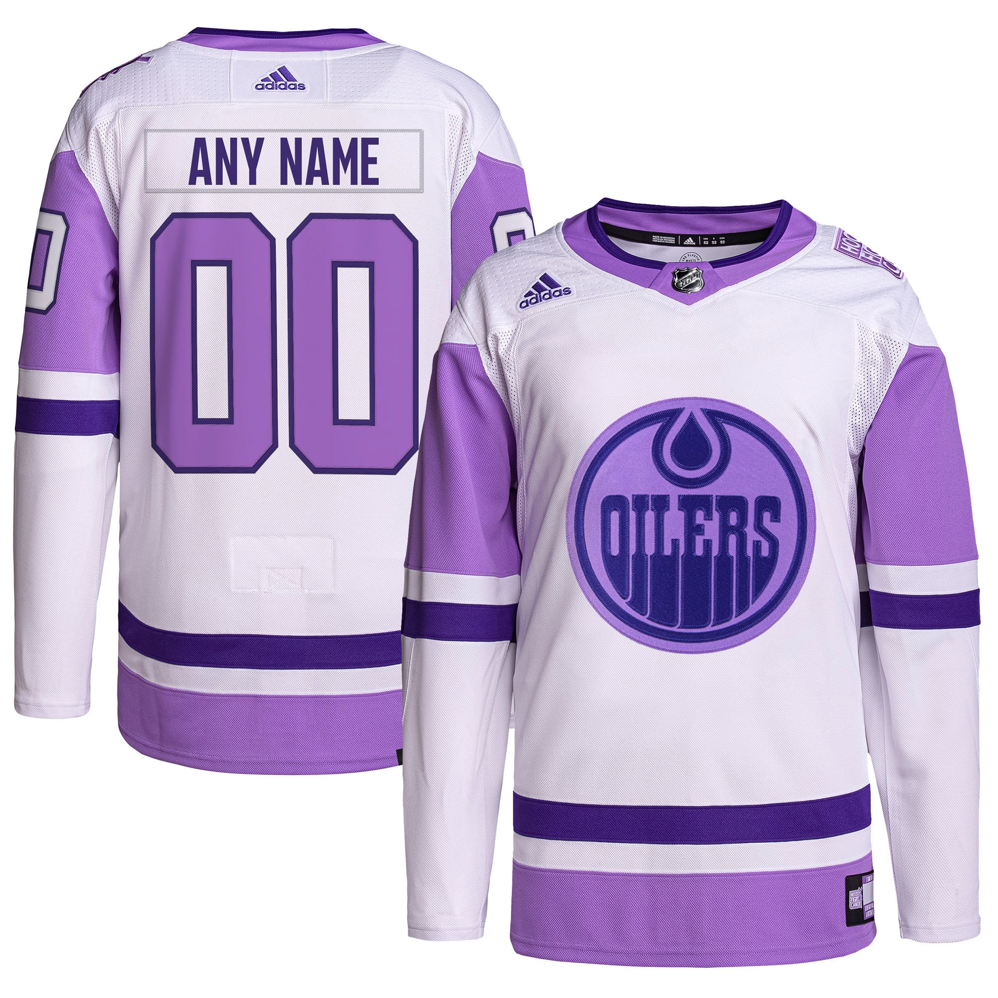 Edmonton Oilers Hockey Fights Cancer Primegreen Custom Jersey - White/purple