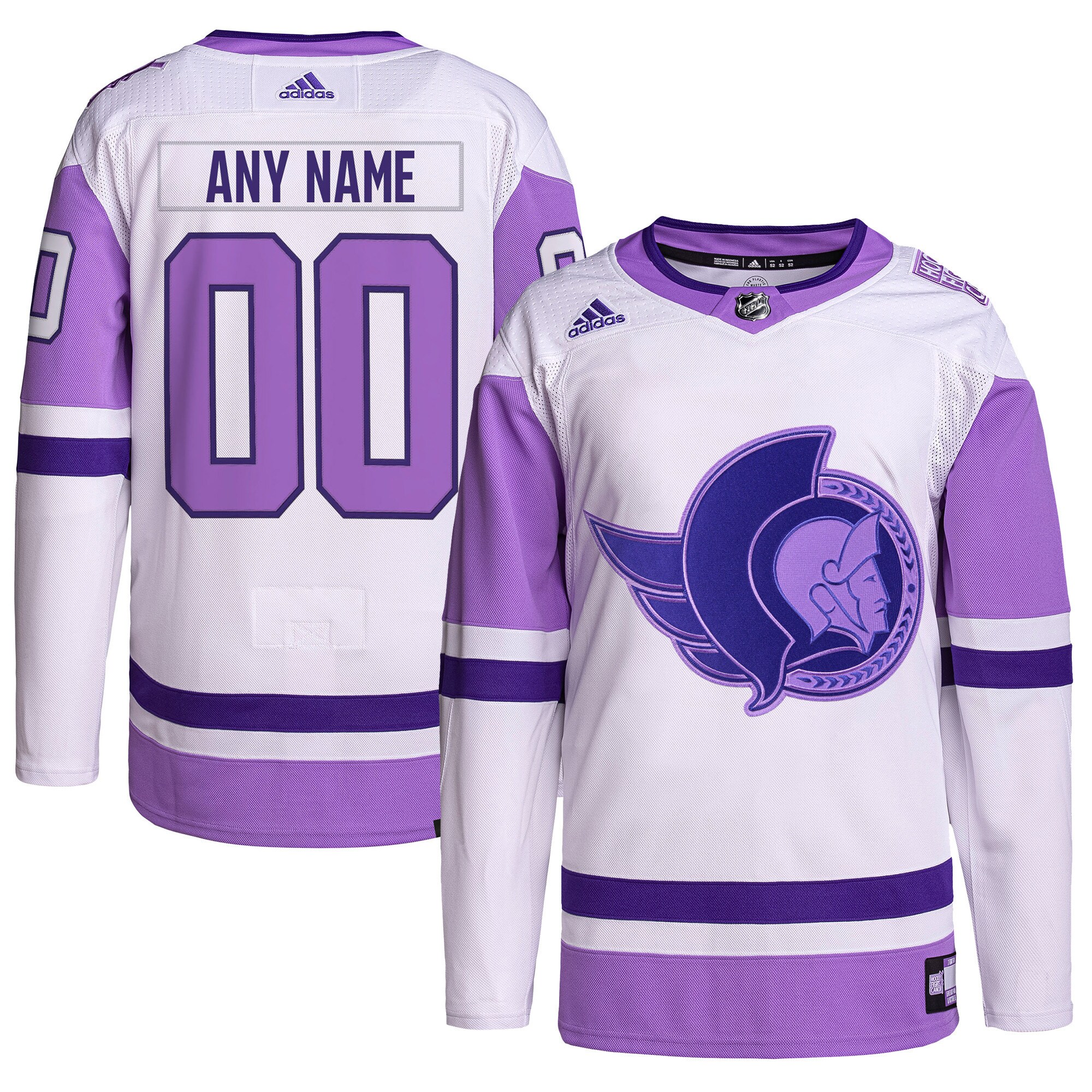 Ottawa Senators Hockey Fights Cancer Primegreen Custom Jersey - White/purple