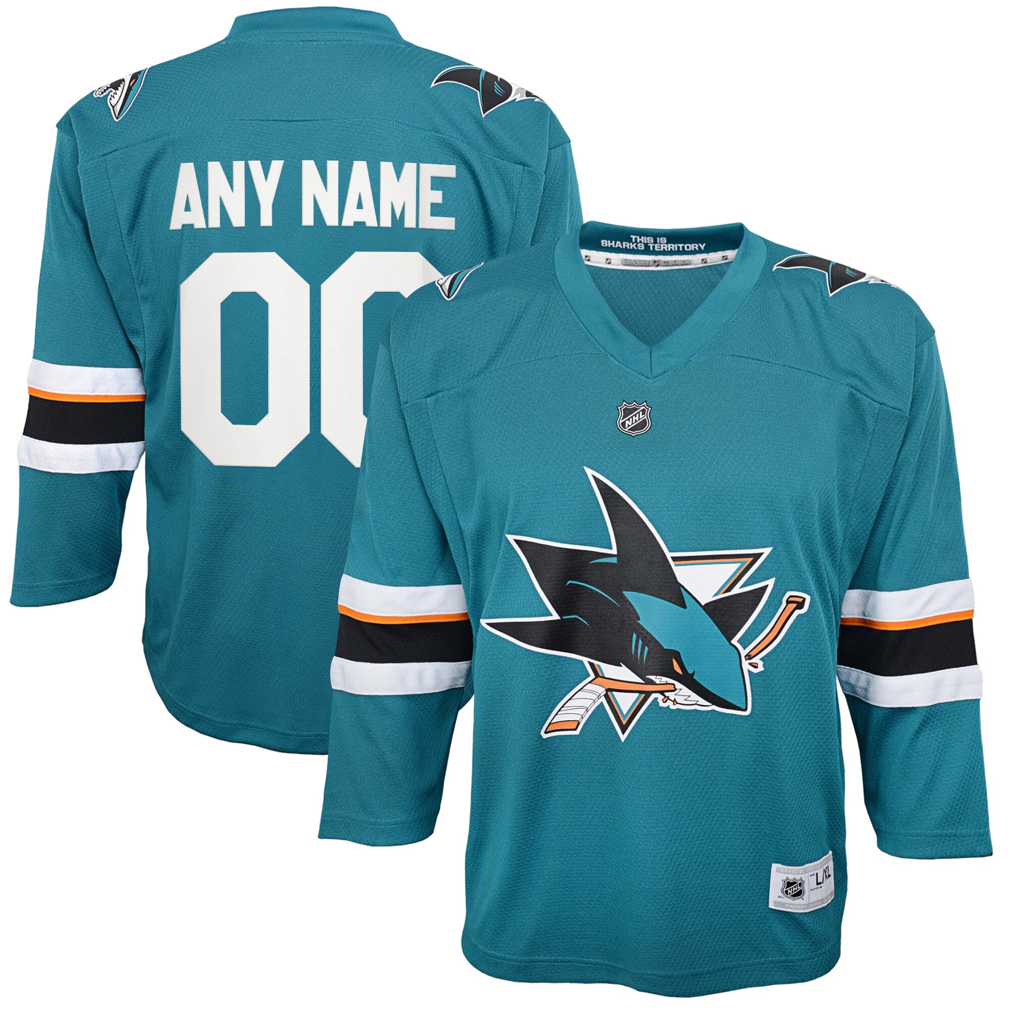 San Jose Sharks Youth 2021/22 Home Custom Jersey - Teal