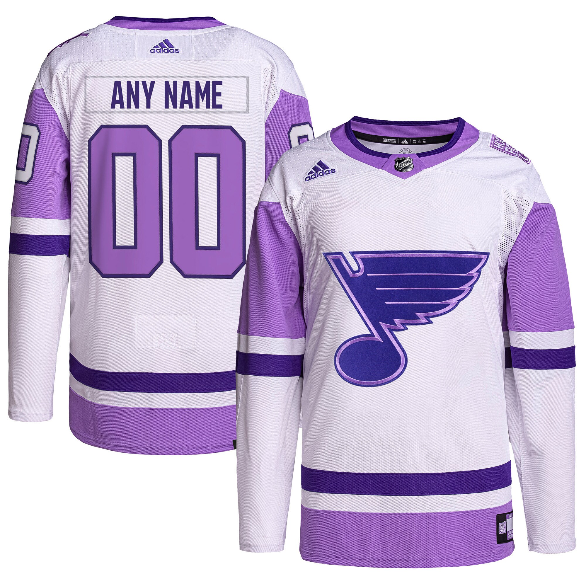 St. Louis Blues Hockey Fights Cancer Primegreen Custom Jersey - White/purple