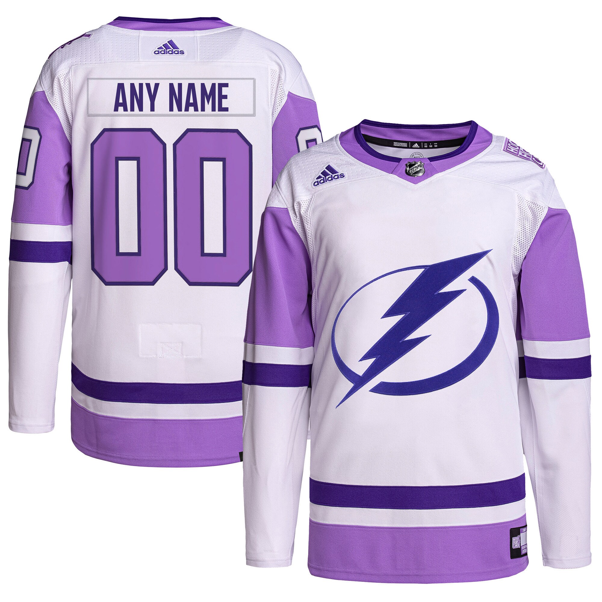 Tampa Bay Lightning Hockey Fights Cancer Primegreen Custom Jersey - White/purple