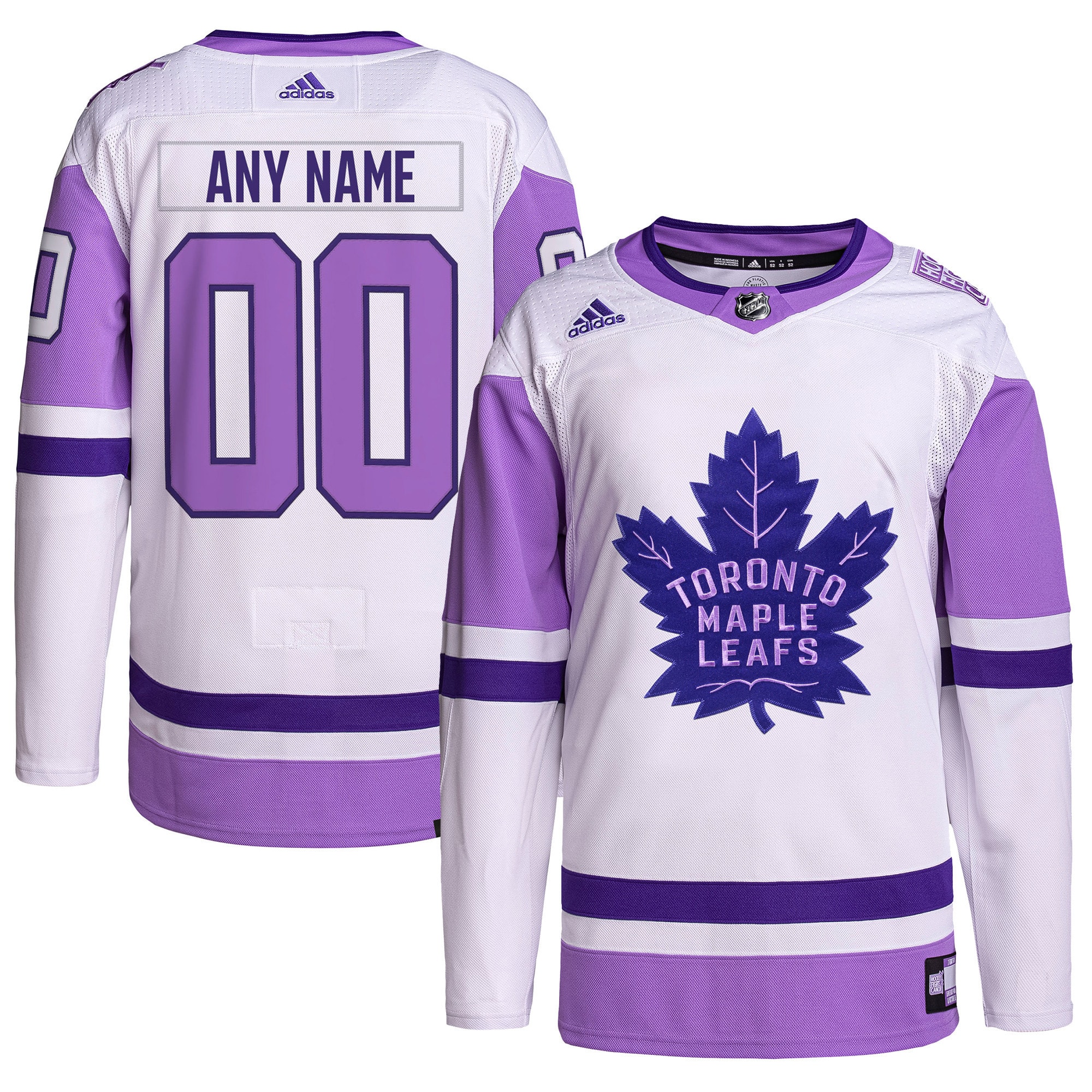 Toronto Maple Leafs Hockey Fights Cancer Primegreen Custom Jersey - White/purple