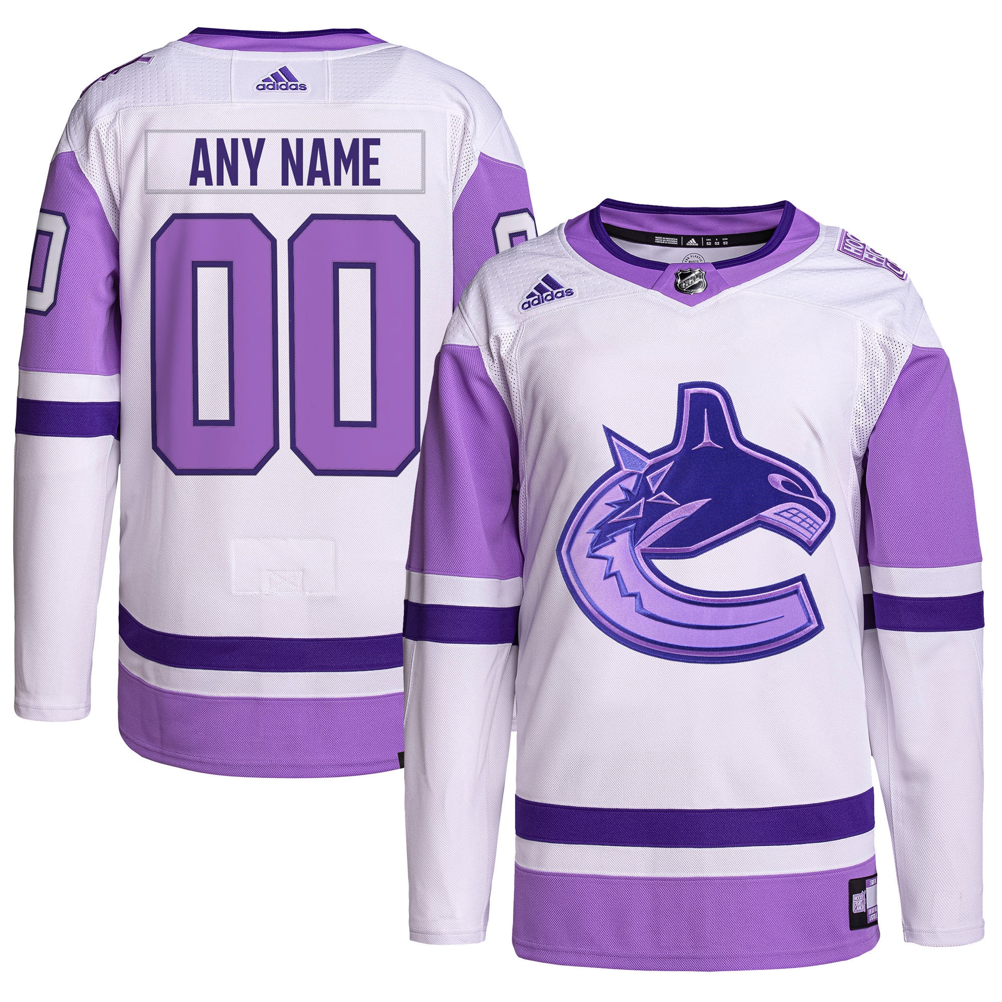 Vancouver Canucks Hockey Fights Cancer Primegreen Custom Jersey - White/purple