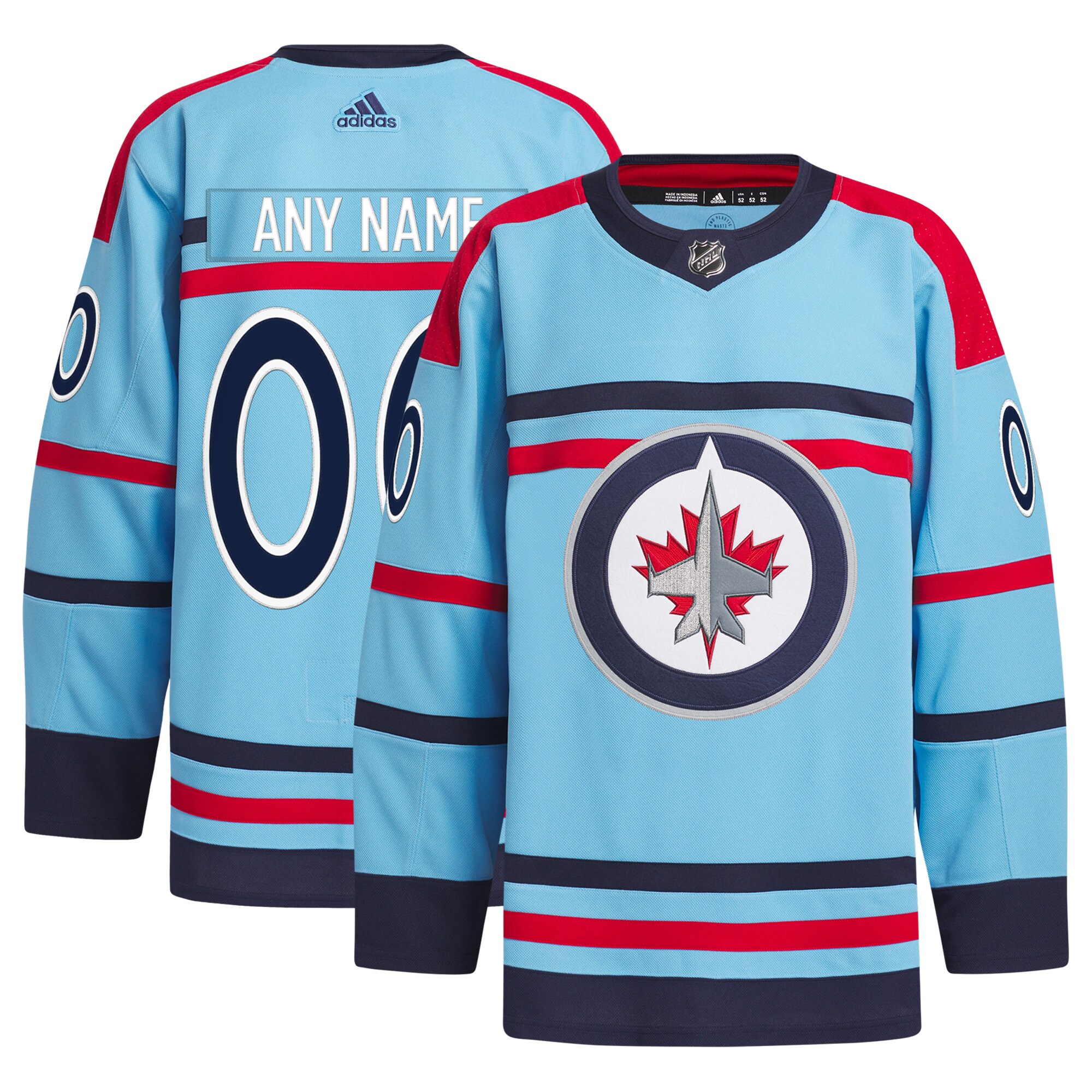 Winnipeg Jets Anniversary Primegreen Custom Jersey - Light Blue
