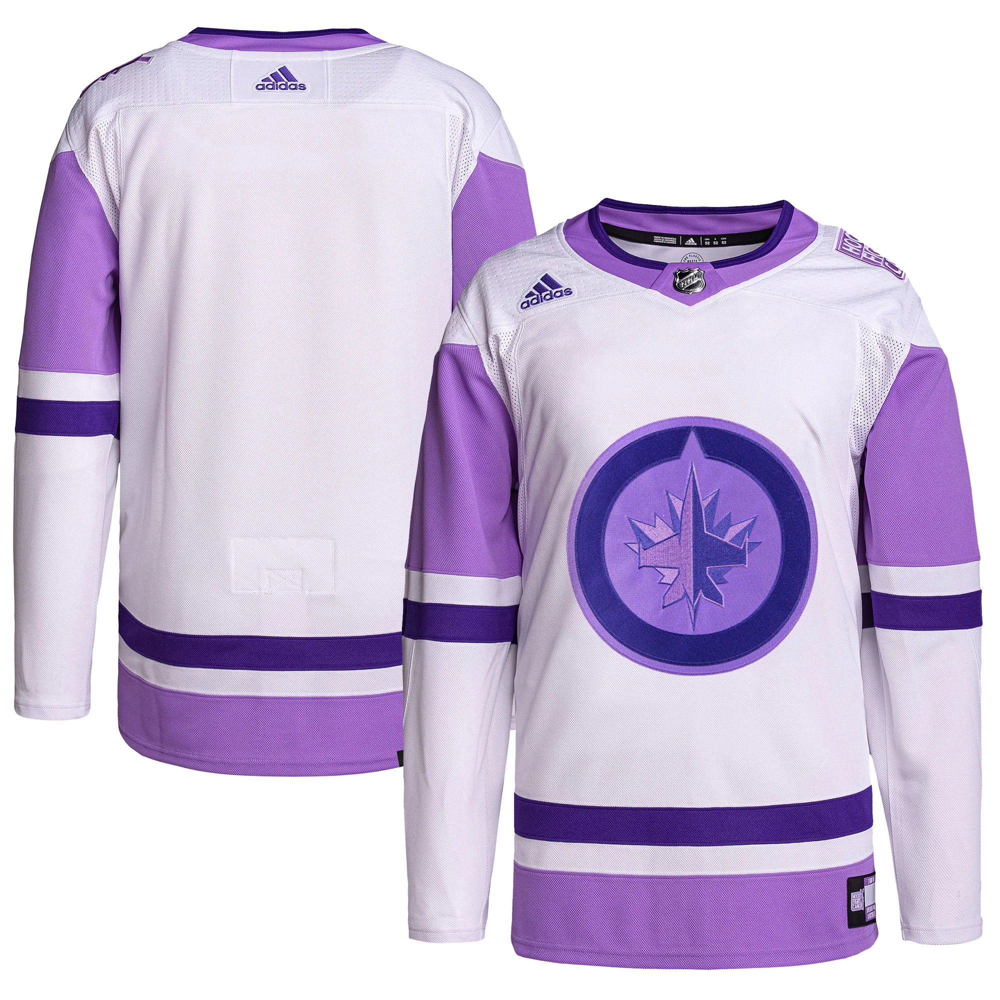 Winnipeg Jets Hockey Fights Cancer Primegreen Blank Practice Jersey - White/purple