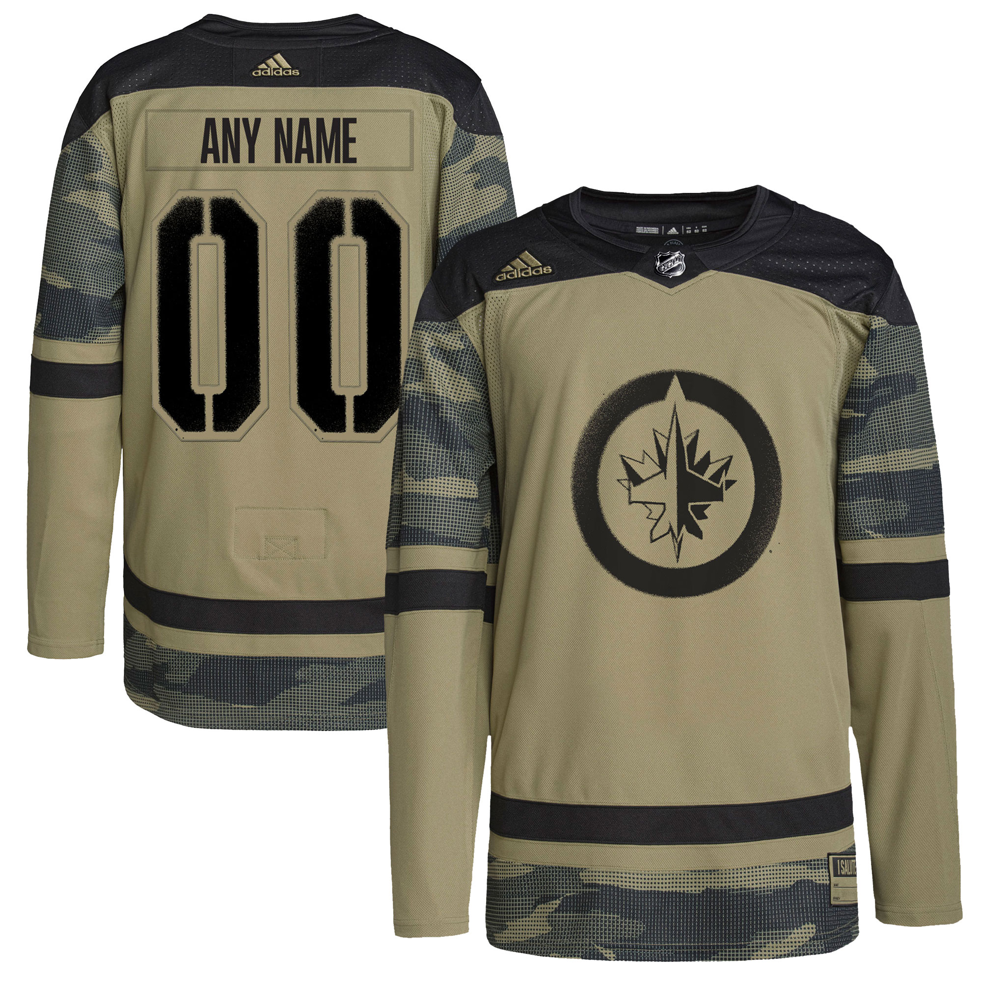 Winnipeg Jets Logo Military Appreciation Team Custom Practice Jersey - Camo