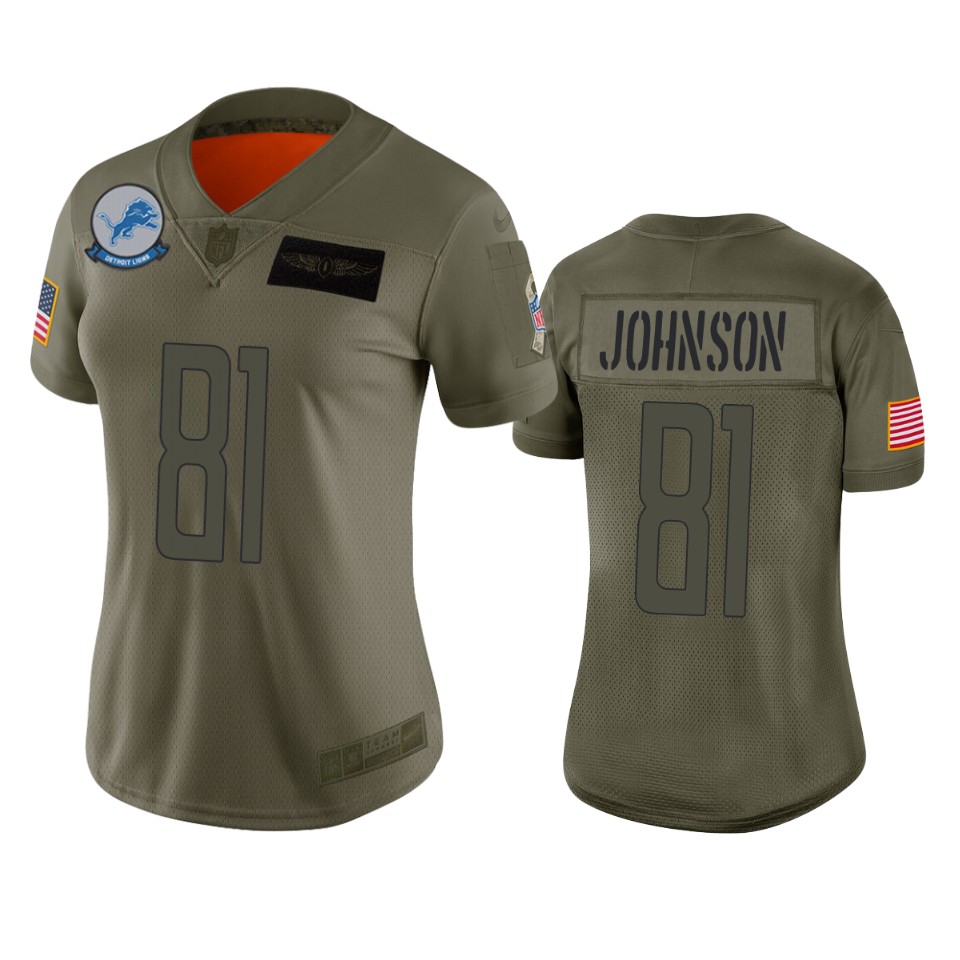 Women's Detroit Lions Calvin Johnson Camo 2019 Salute To Service Limited Jersey
