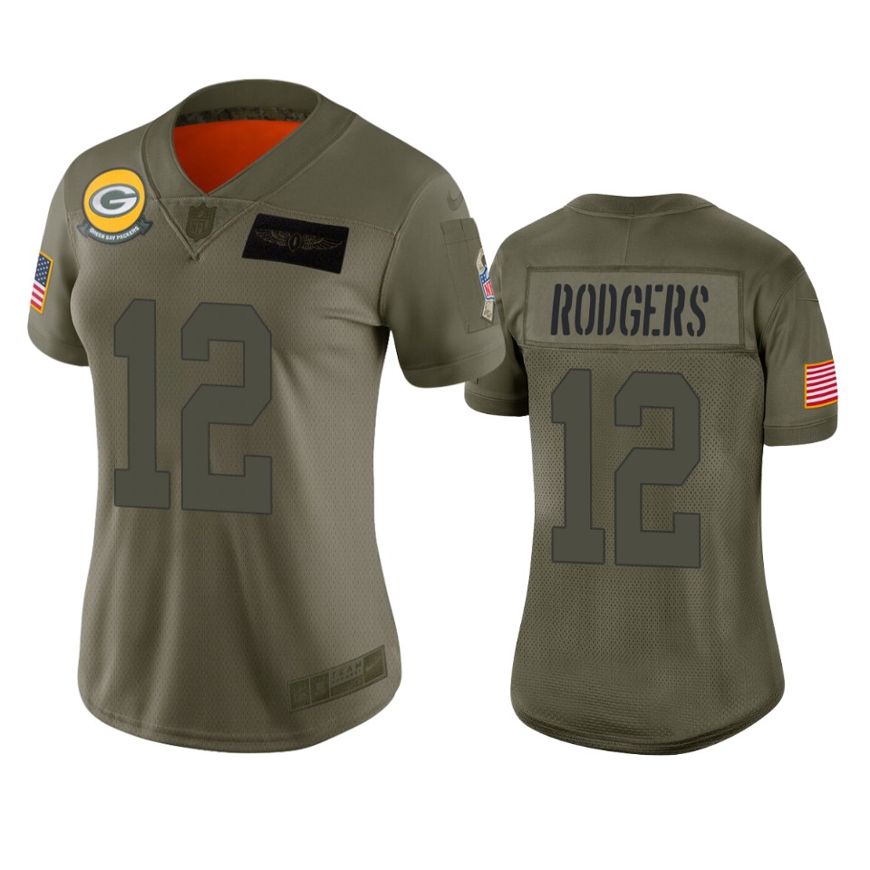 Women's Green Bay Packers Aaron Rodgers Camo 2019 Salute To Service Limited Jersey
