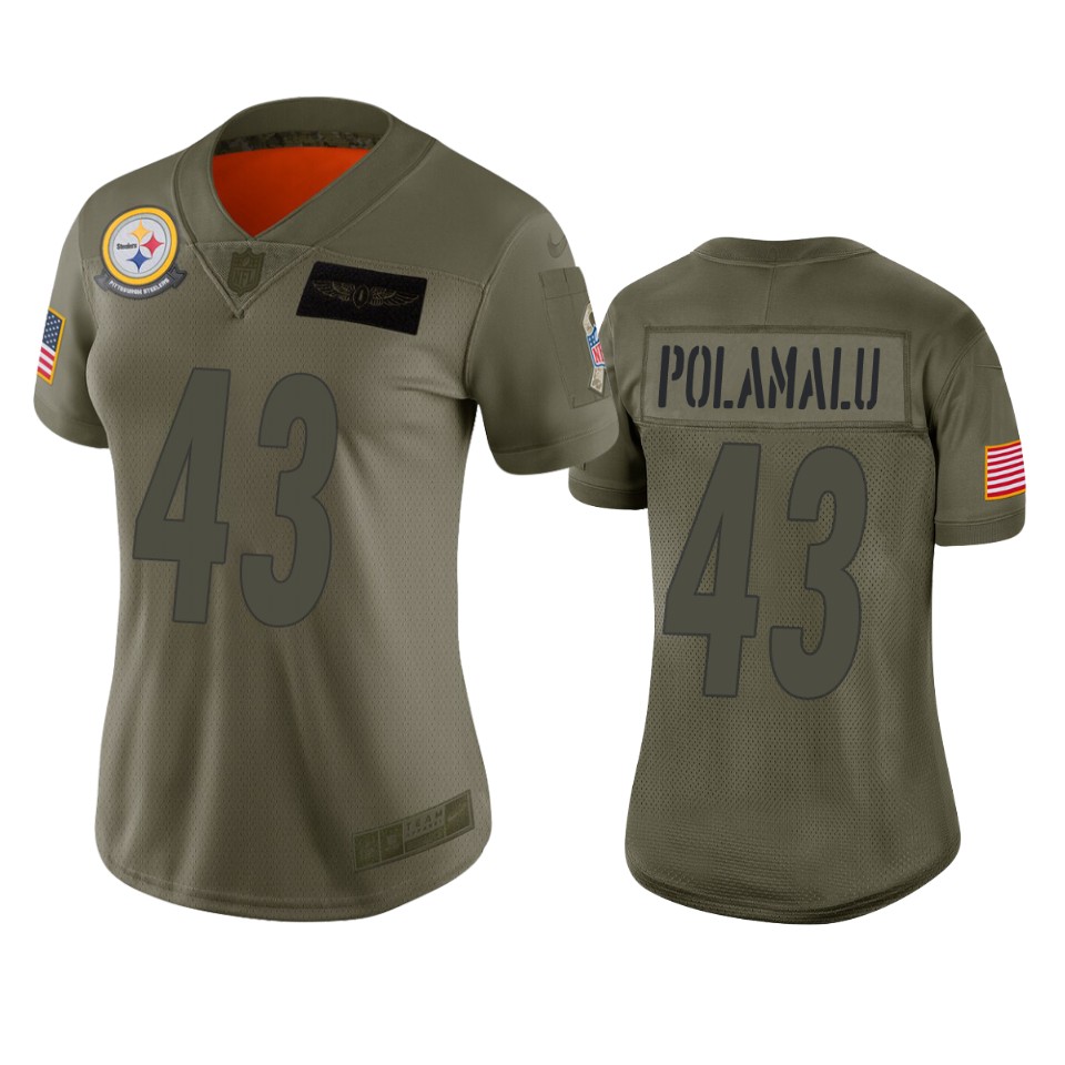 Women's Pittsburgh Steelers Troy Polamalu Camo 2019 Salute To Service Limited Jersey