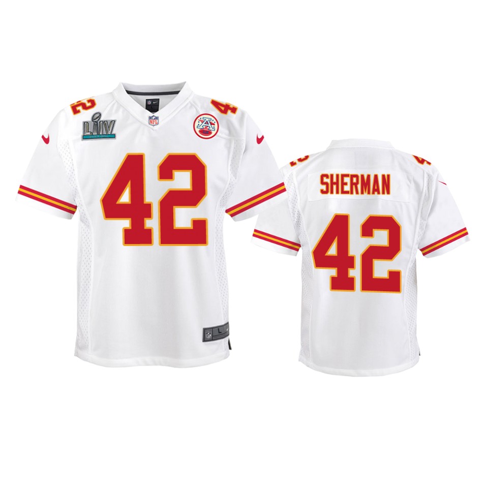 Youth Chiefs Anthony Sherman White Super Bowl Liv Game Jersey
