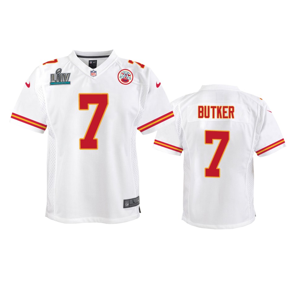Youth Chiefs Harrison Butker White Super Bowl Liv Game Jersey
