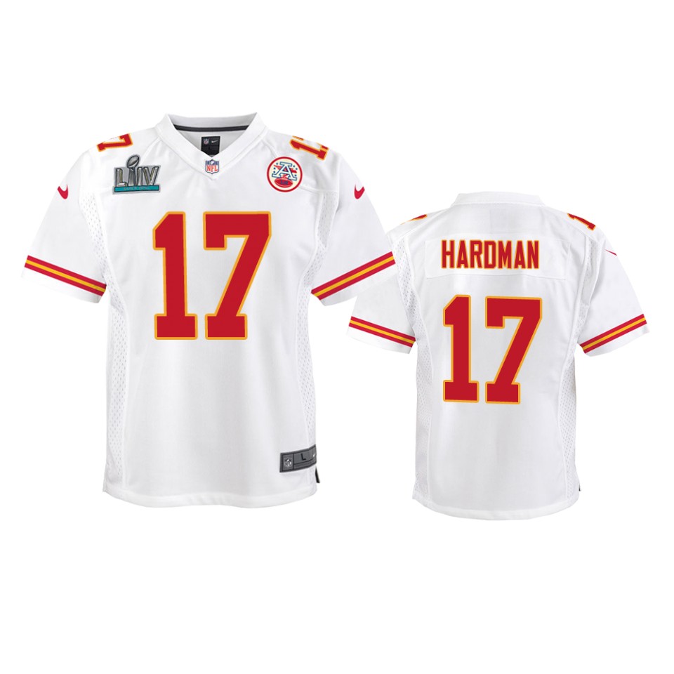 Youth Chiefs Mecole Hardman White Super Bowl Liv Game Jersey
