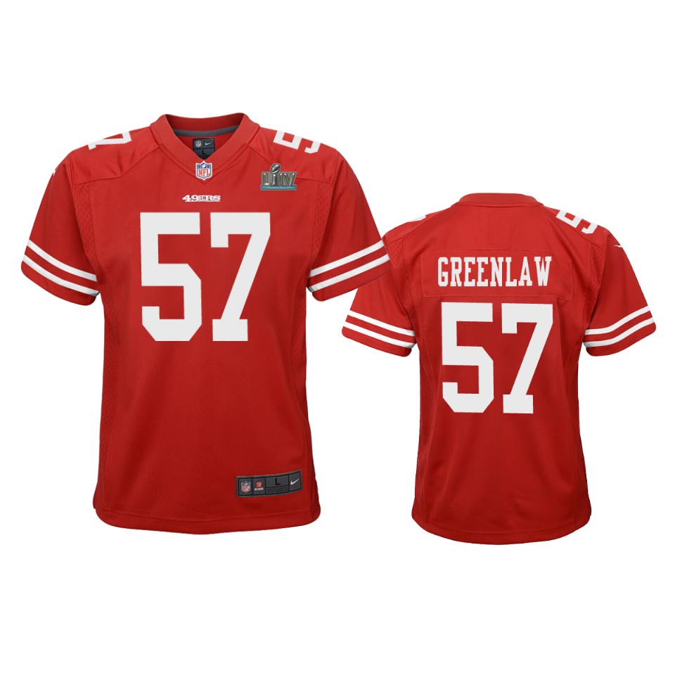 Youth Dre Greenlaw Scarlet Super Bowl Liv Game Jersey