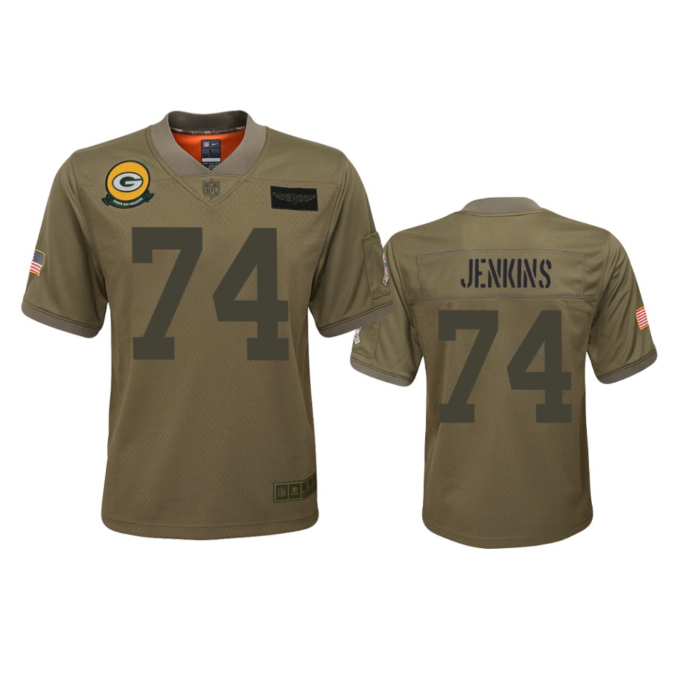 Youth Green Bay Packers Elgton Jenkins Camo 2019 Salute To Service Game Jersey