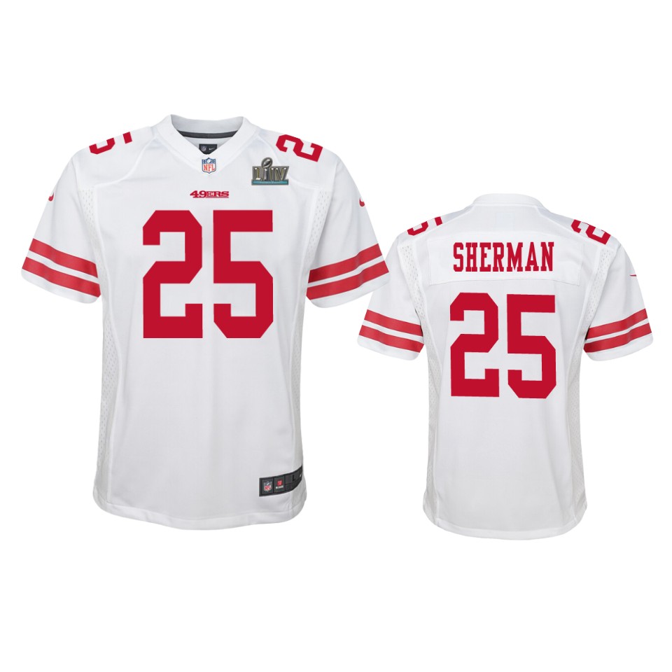 Youth Richard Sherman White Super Bowl Liv Game Jersey