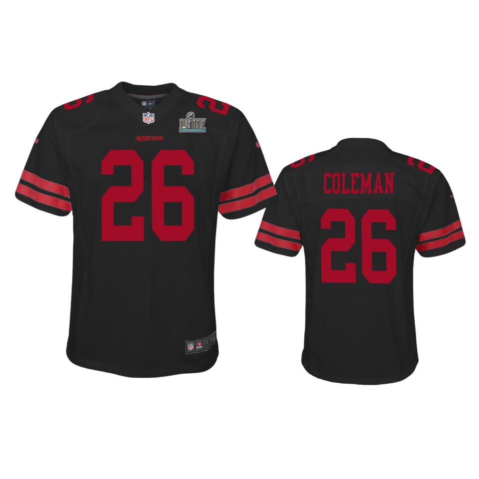 Youth Tevin Coleman Black Super Bowl Liv Game Jersey