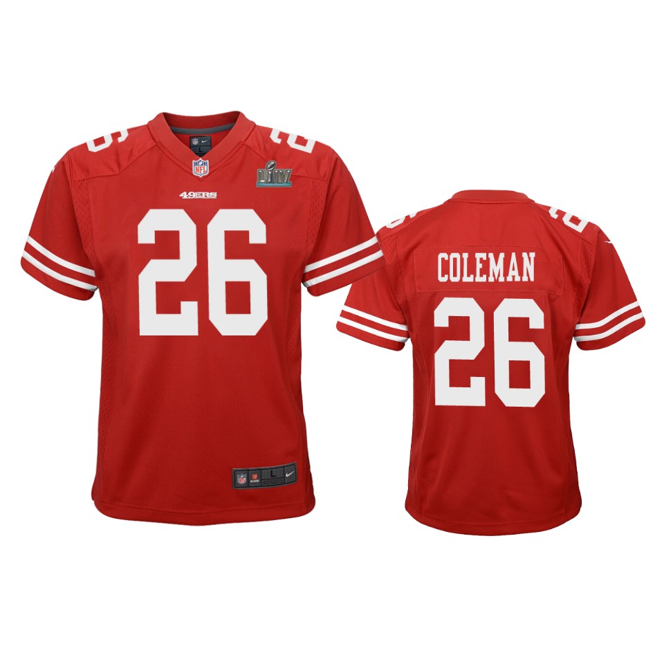 Youth Tevin Coleman Scarlet Super Bowl Liv Game Jersey