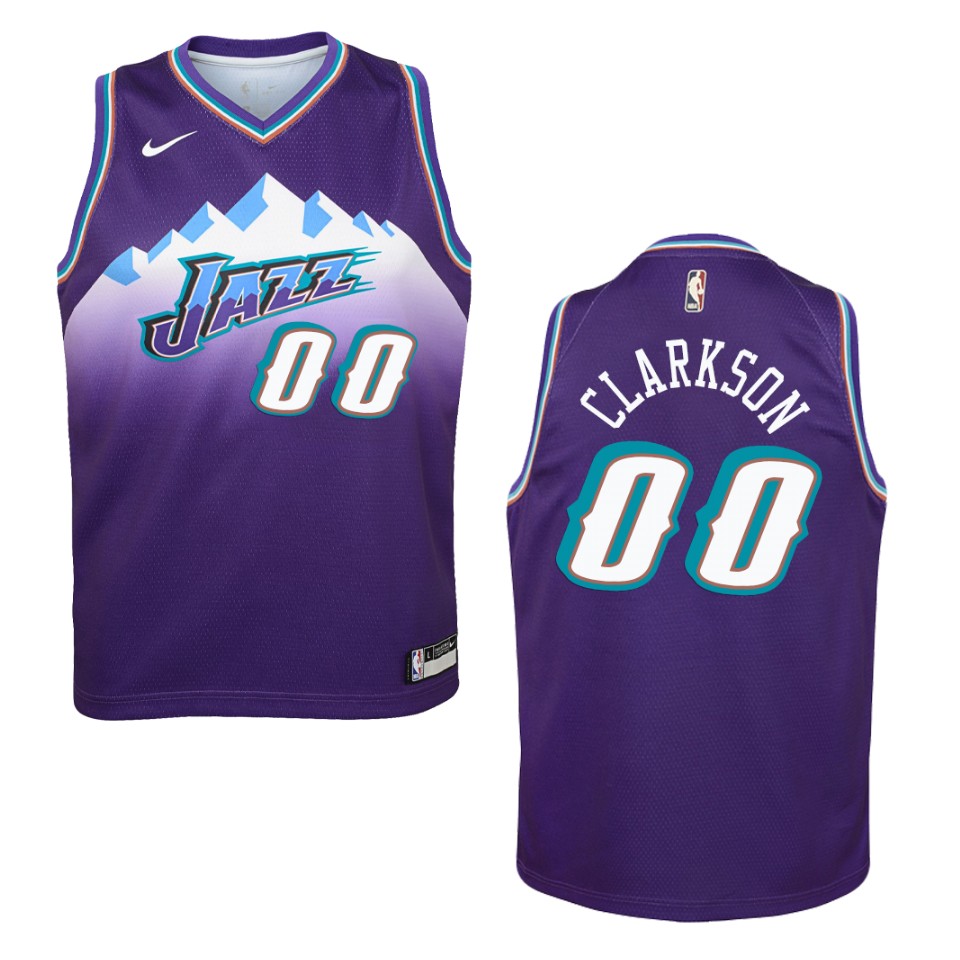 Youth Utah Jazz #00 Jordan Clarkson Hardwood Classics Swingman Jersey - Purple
